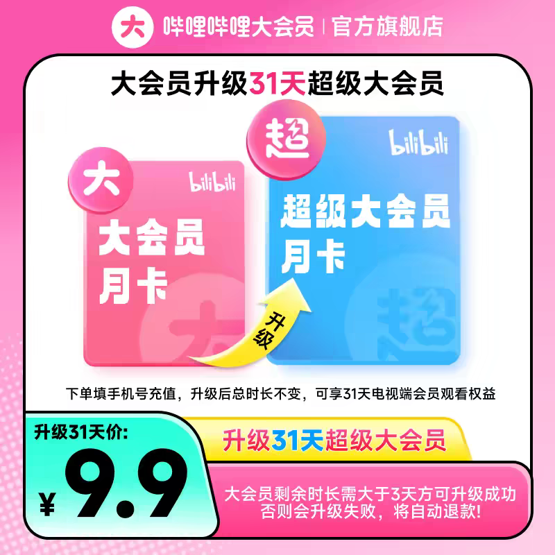 【自动充值】哔哩哔哩大会员升级包月卡 XY专用