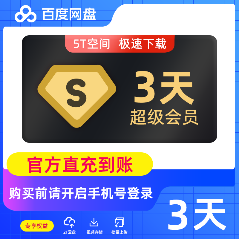 【自动充值】百度网盘超级会员『3天』有失败率