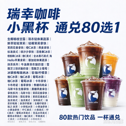 瑞幸咖啡【通兑】80选1小黑杯 具体见详情